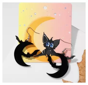 Серьги акрил "Хэллоуин" ночь, цвет чёрный в серебре