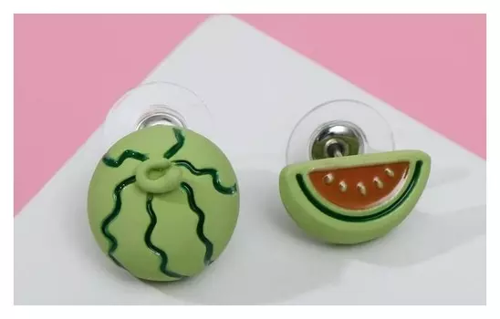 Серьги эмаль "Арбузик" мини, цвет красно-зелёный