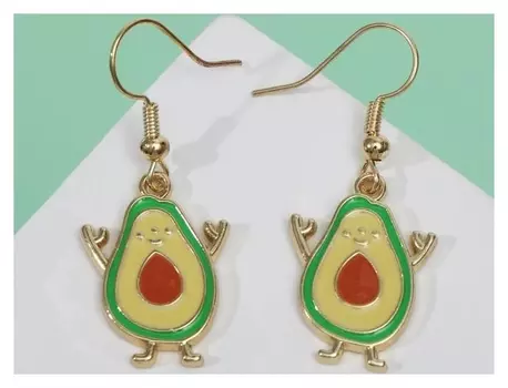 Серьги эмаль "Авокадо" весёлый, цветные в золоте