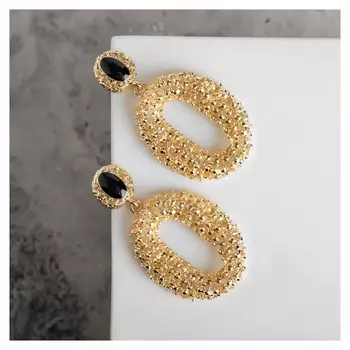 Серьги эмаль "Море" овал, цвет чёрный в золоте