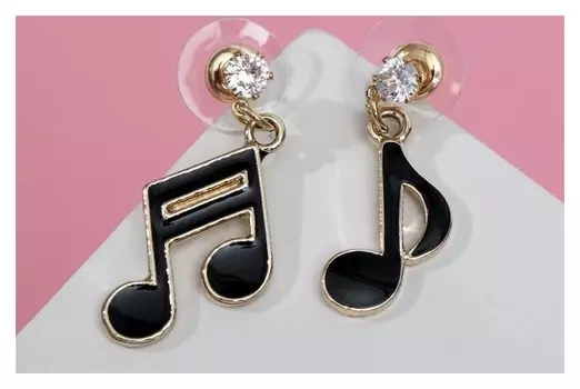 Серьги эмаль "Ноты" висячие, цвет чёрно-белый в золоте