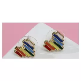 Серьги эмаль "Сердечки" штрихи, цветные в золоте