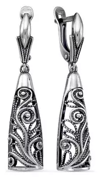 Серьги "Армада" треугольник, посеребрение с оксидированием