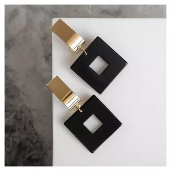 Серьги "Азелия" квадрат, цвет чёрный в золоте