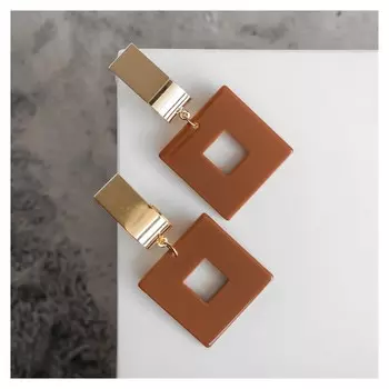 Серьги "Азелия" квадрат, цвет коричневый в золоте