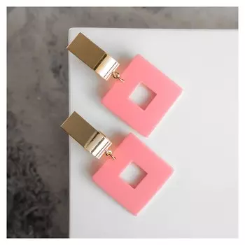 Серьги "Азелия" квадрат, цвет розовый в золоте