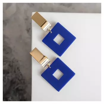 Серьги "Азелия" квадрат, цвет синий в золоте