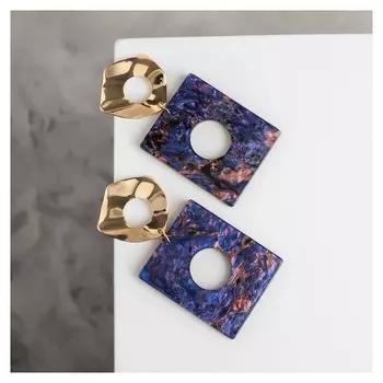 Серьги "Азелия" мятые круги, цвет сине-фиолетовый в золоте