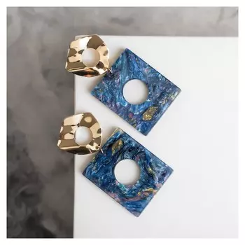 Серьги "Азелия" мятые круги, цвет сине-жёлтый в золоте