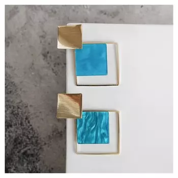 Серьги "Азелия" ромбы, цвет бирюзовый в золоте