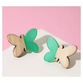 Серьги "Бабочки" натурэль, цвет бежево-зелёный