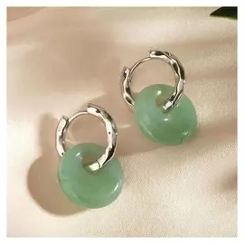 Серьги-бублики "Нефрит" атмосфера, в серебре