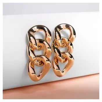 Серьги "Цепь" плоские звенья, цвет золото