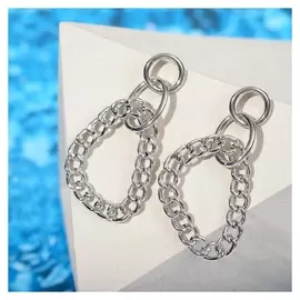 Серьги "Цепи" висячие звенья, цвет серебро