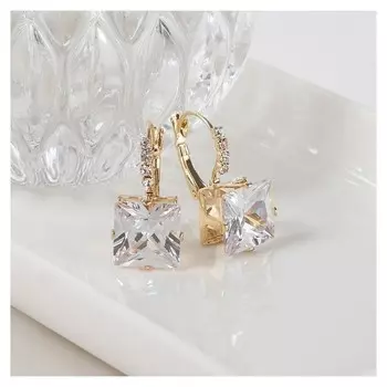 Серьги "Циркония" мини, квадрат, цвет белый в золоте