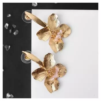 Серьги "Цветок" рельеф, цвет розовый в золоте