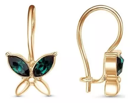 Серьги детские "Бабочки", цвет изумрудный, позолота