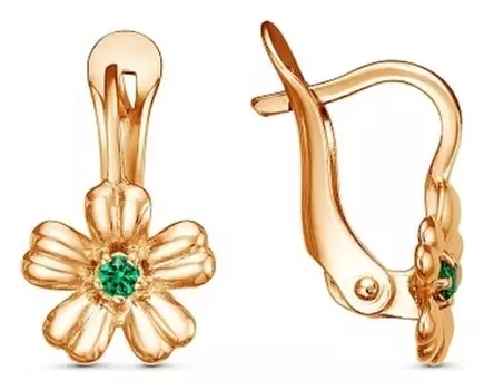 Серьги детские "Цветочек", розовое золочение, цвет зелёный