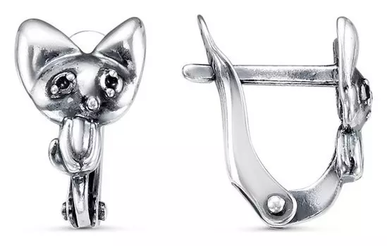 Серьги детские "Котёнок" посеребрение с оксидированием