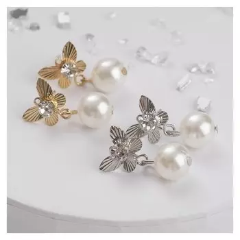 Серьги детские принцесска, бабочки с бусиной