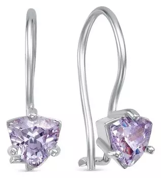 Серьги детские "Треугольник" Цвет сиреневый в посеребрении