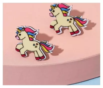 Серьги детские "Выбражулька" единороги, цветные в серебре