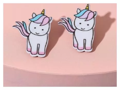 Серьги детские "Выбражулька" единорожки, цветные в серебре