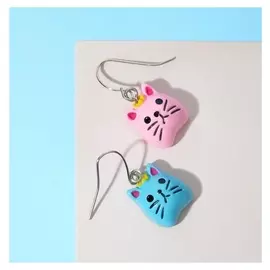 Серьги детские "Выбражулька" кошачьи мордочки, цветные в серебре