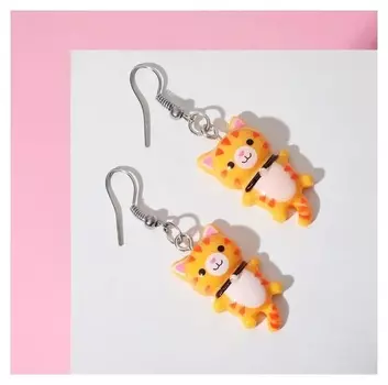 Серьги детские "Выбражулька" котята, цвет оранжевый в серебре