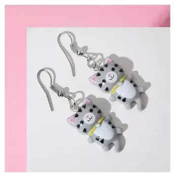 Серьги детские "Выбражулька" котята, цвет серый в серебре