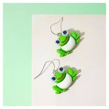 Серьги детские "Выбражулька" лягушки, цет зелёный в серебре