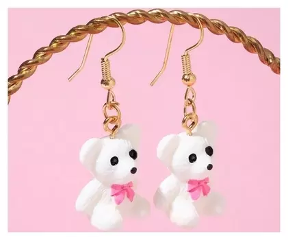 Серьги детские "Выбражулька" мишки, цвет бело-розовый в золоте