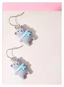 Серьги детские "Выбражулька" мишки, цвет серо-голубой в серебре