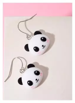 Серьги детские "Выбражулька" панды, цвет чёрно-белый в серебре
