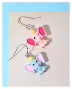 Серьги детские "Выбражулька" слоники, цветные в серебре