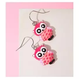 Серьги детские "Выбражулька" совушки, цвет розовый в серебре