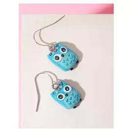 Серьги детские "Выбражулька" совы, цвет голубой в серебре