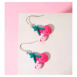 Серьги детские "Выбражулька" вишенки, цвет розово-зелёный в серебре