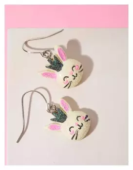 Серьги детские "Выбражулька" зайчата, цвет бежевый в серебре