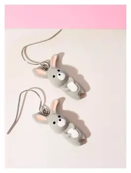Серьги детские "Выбражулька" зайчишки, цвет коричневый в серебре
