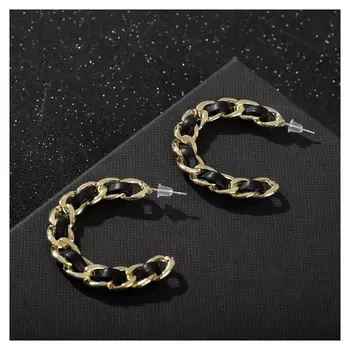 Серьги "Дуги" стежки, цвет чёрный в золоте