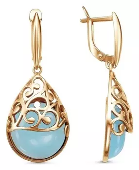 Серьги "Халцедон", капля, позолота