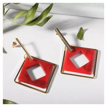 Серьги "Иллюзия", цвет ярко-красный в золоте