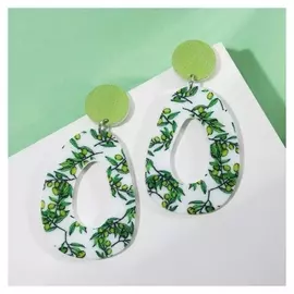 Серьги из акрила "Цветущая ветвь", цвет бело-зелёный