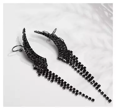 Серьги "Каффа" крылья, цвет чёрный в серебре