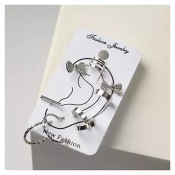 Серьги "Каффы" бант, цвет серебро