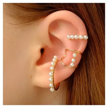 Серьги "Каффы" дорожки бусин, цвет белый в золоте