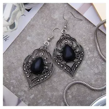 Серьги "Капля" изящность, ажурная, цвет чёрный в чернёном серебре