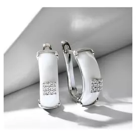 Серьги керамика "Кубик" полукруглый, цвет белый в серебре