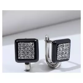 Серьги керамика "Квадрат" цвет чёрный в серебре